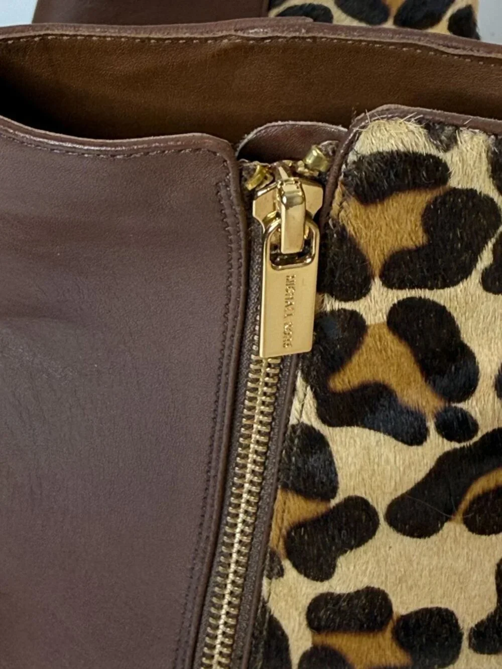 Michael Kors Brown Leather Leopard Calf Hair Ankle Boots 6.5